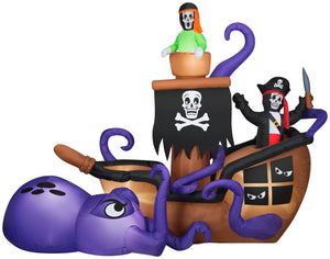 Gemmy Airblown Inflatable Halloween Pirate Ship, 7.5 ft Tall, black