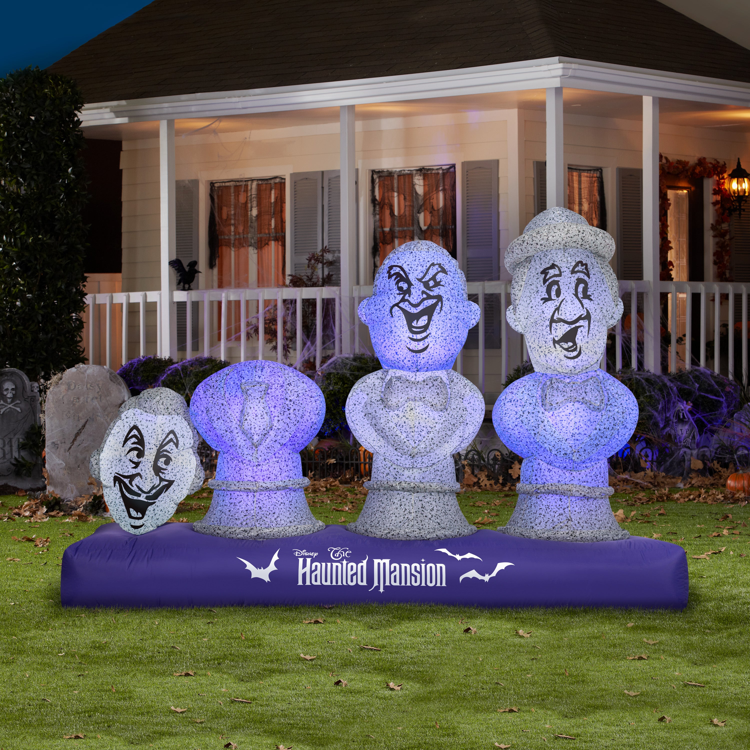 Gemmy Airblown Inflatable Haunted Mansion Scene with Music and Synchronized Light Show, 5.5 ft Tall, Blue