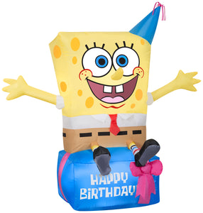Gemmy 3.5 ft. Airblown Inflatable Spongebob on Birthday Present Nick