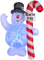 Load image into Gallery viewer, 5.5&#39; Projection Airblown Kaleidoscope Frosty Hugging North Pole Sign
