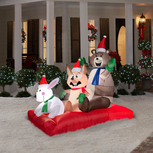 6' Animated Woodland Sled Scene Christmas Inflatable