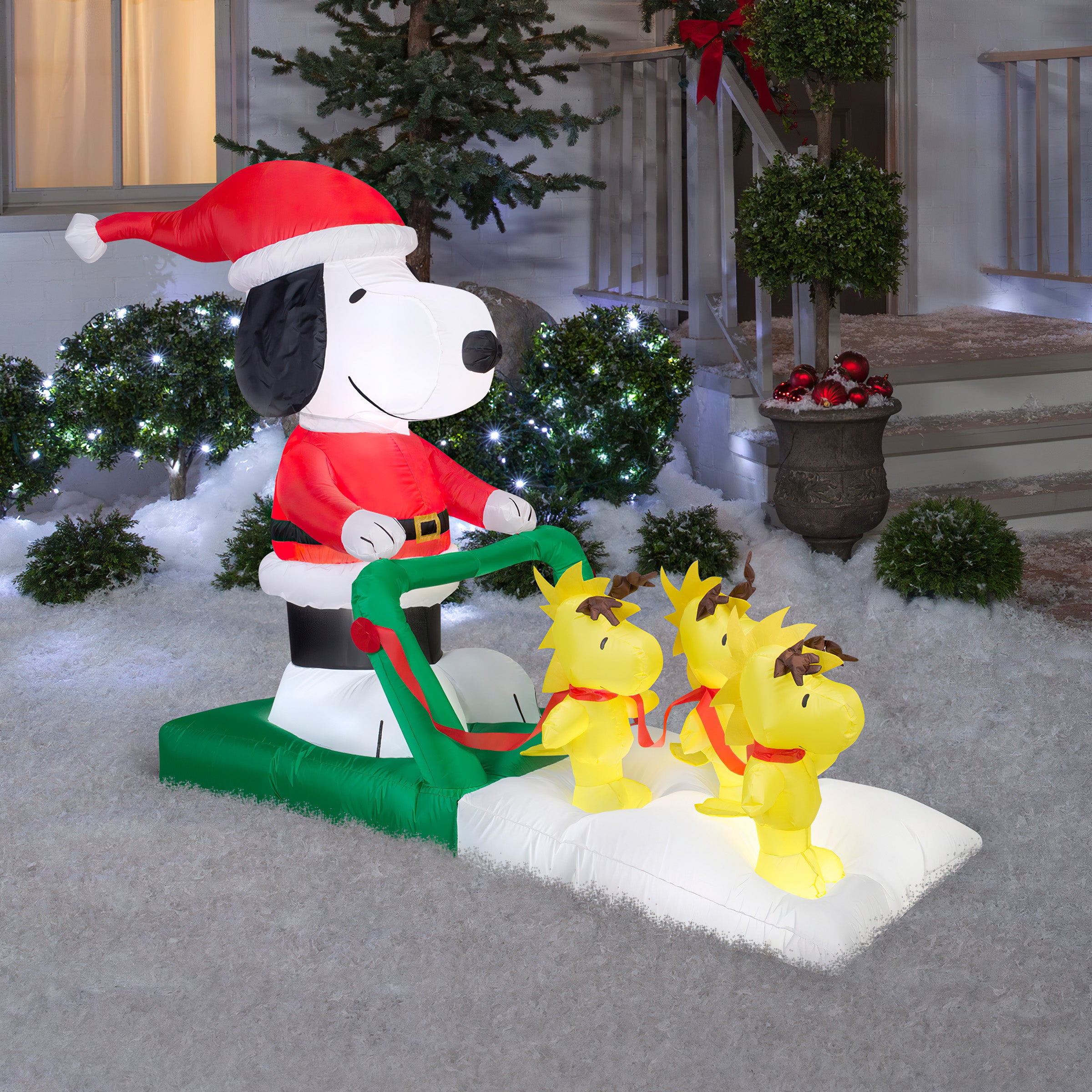 Peanuts Santa Snoopy On Sled With Woodstock Airblown Inflatable
