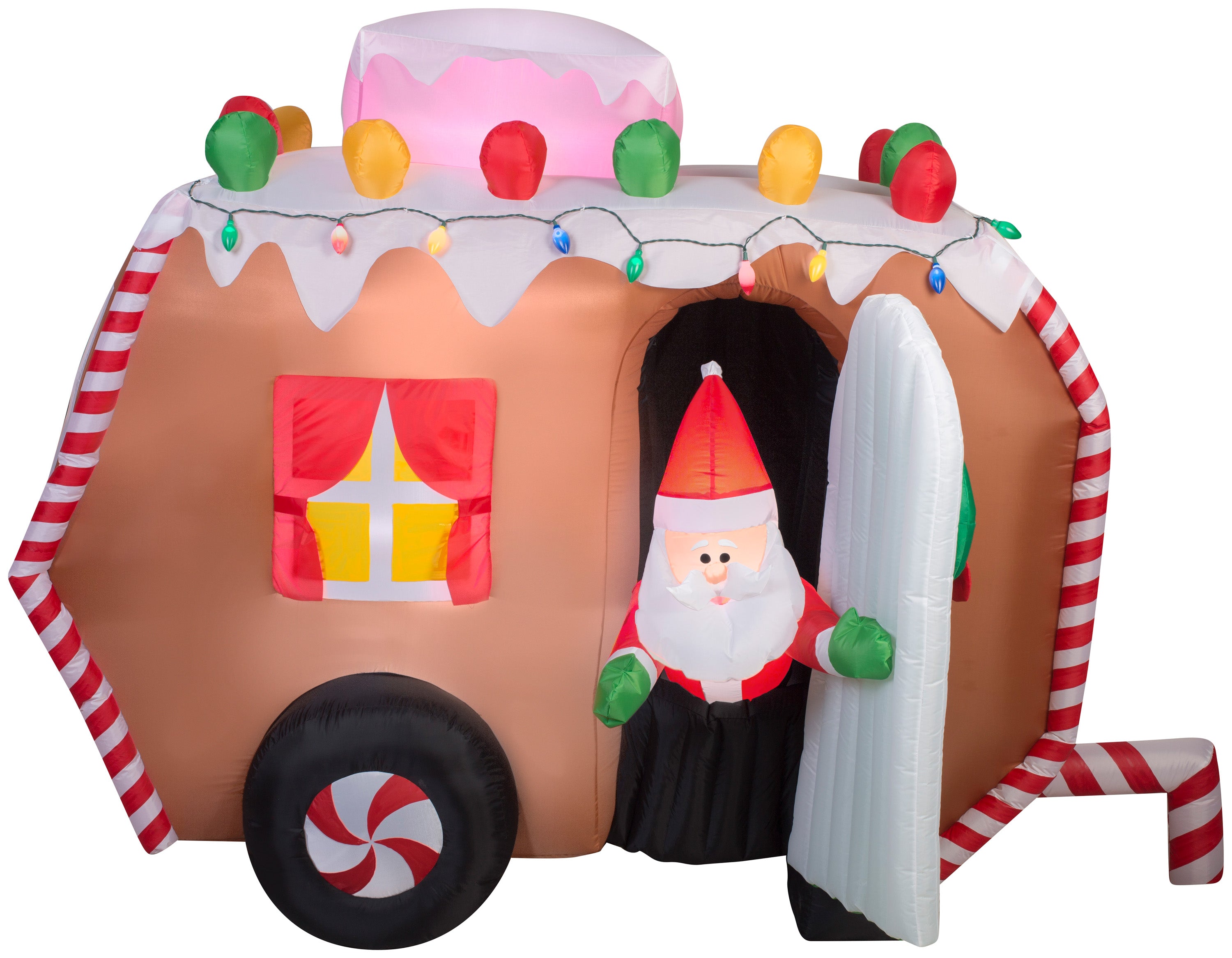 Gemmy Animated Christmas Airblown Inflatable Gingerbread Trailer, 5.5 ft Tall, brown