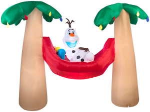 7.5' Wide Airblown Olaf in Hammock with Palm Trees Christmas Inflatable