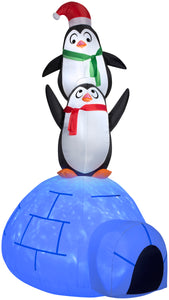 8' Airblown Kaleidoscope Igloo w/ Penguins Christmas Inflatable