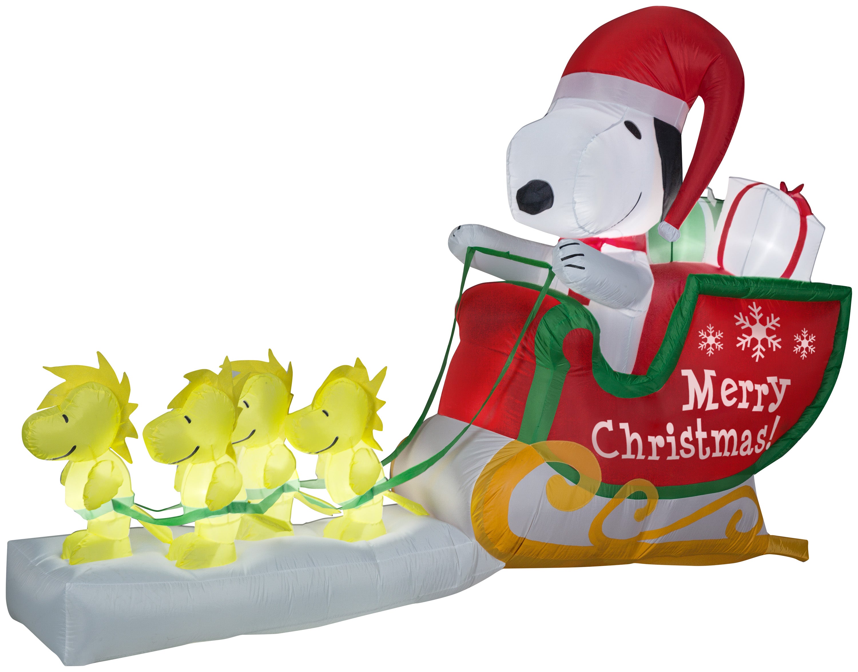 Gemmy 8' Airblown Inflatable Snoopy as Santa in Sleigh Scene
