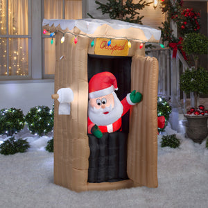 6' Animated Airblown Santa Coming out of the Outhouse Christmas Inflatable