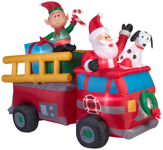 7' Wide Santa's Fire Truck Scene Christmas Inflatable