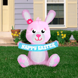 3.5' Airblown Outdoor Happy Easter Pink Bunny Spring Inflatable