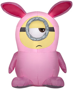 Gemmy Airblown Inflatable Stuart in Pink Bunny Suit, 3.5 ft Tall, pink