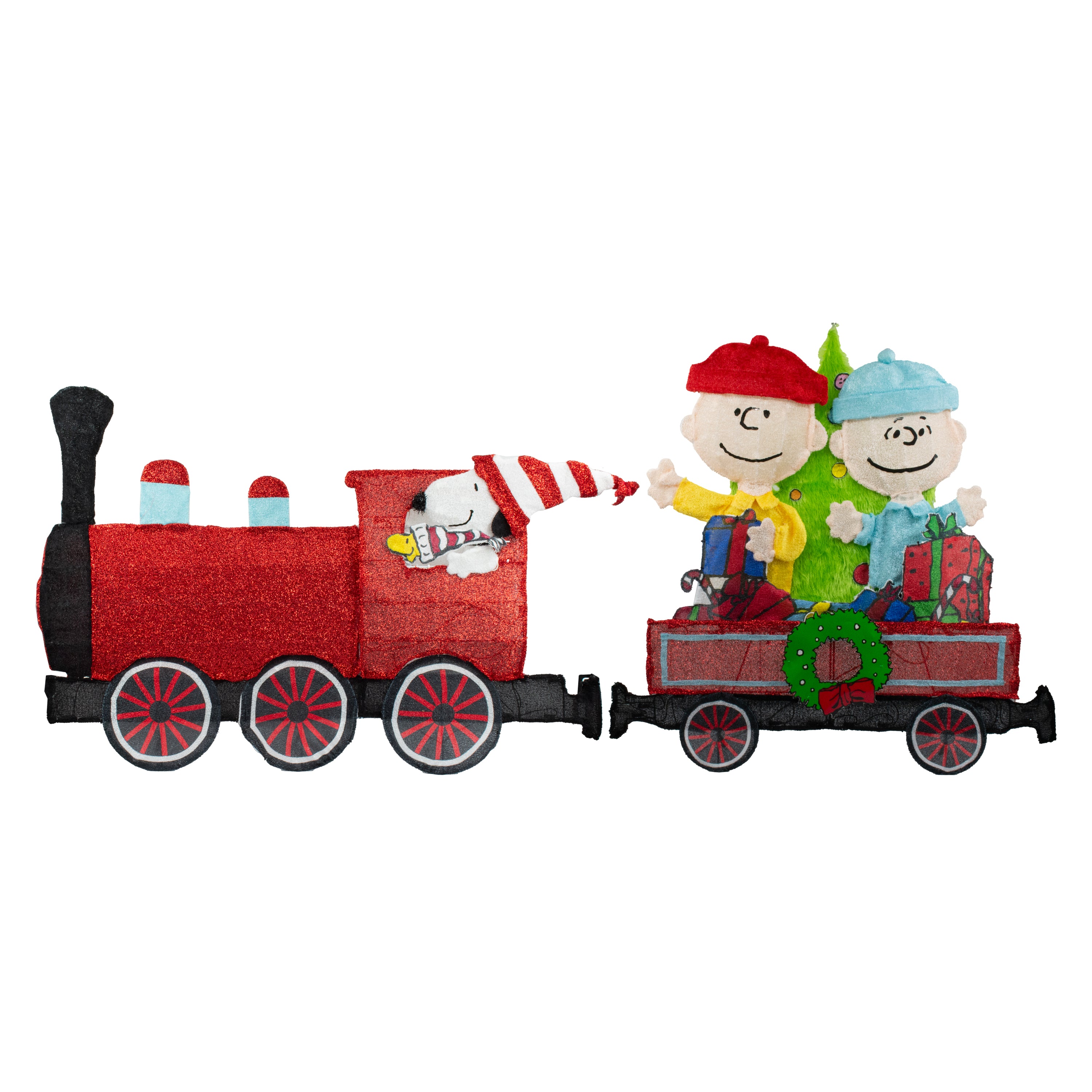 ProductWorks 79IN WIDE PEANUTS PRE LIT LED 2D YARD ART TWO PIECE TRAIN SET, Red
