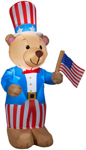 Gemmy Airblown Inflatable Patriotic Teddy Bear, 4 ft Tall