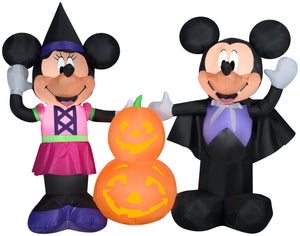 Gemmy Airblown Mickey and Minnie w/Pumpkins w/LEDs Scene  Disney, 4.5 ft Tall, Multi