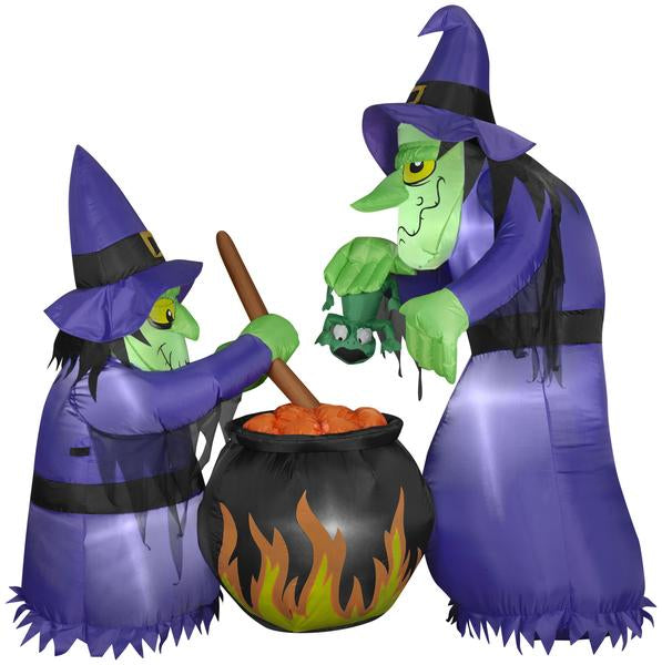 6' Airblown Double Bubble Witches w/ Cauldron Halloween Inflatable