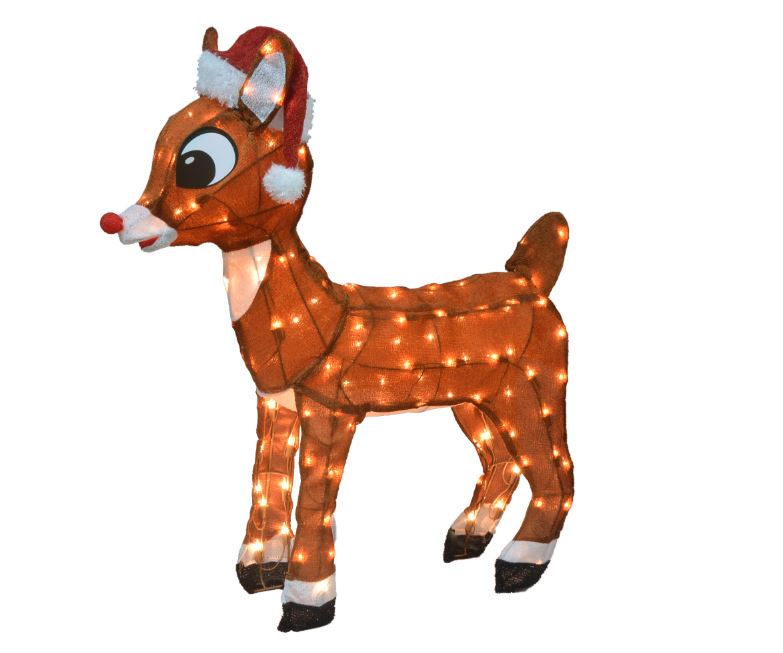 ProductWorks 36IN RUDOLPH  3D PRELIT YARD ART  RUDOLPH WITH SANTA HAT, Brown