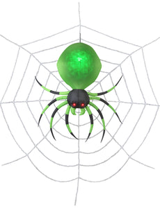 green inflatable spider hanging on web