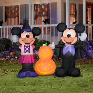 5.5' Wide Airblown Mickey and Minnie w/Pumpkins Scene Disney Halloween Inflatable