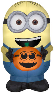 3' Airblown Minion Dave Holding Pumpkin Halloween Inflatable