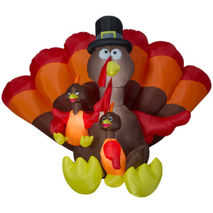 8.5' Inflatable Turkey Family Scene Outdoor Thanksgiving Autumn Yard Decor