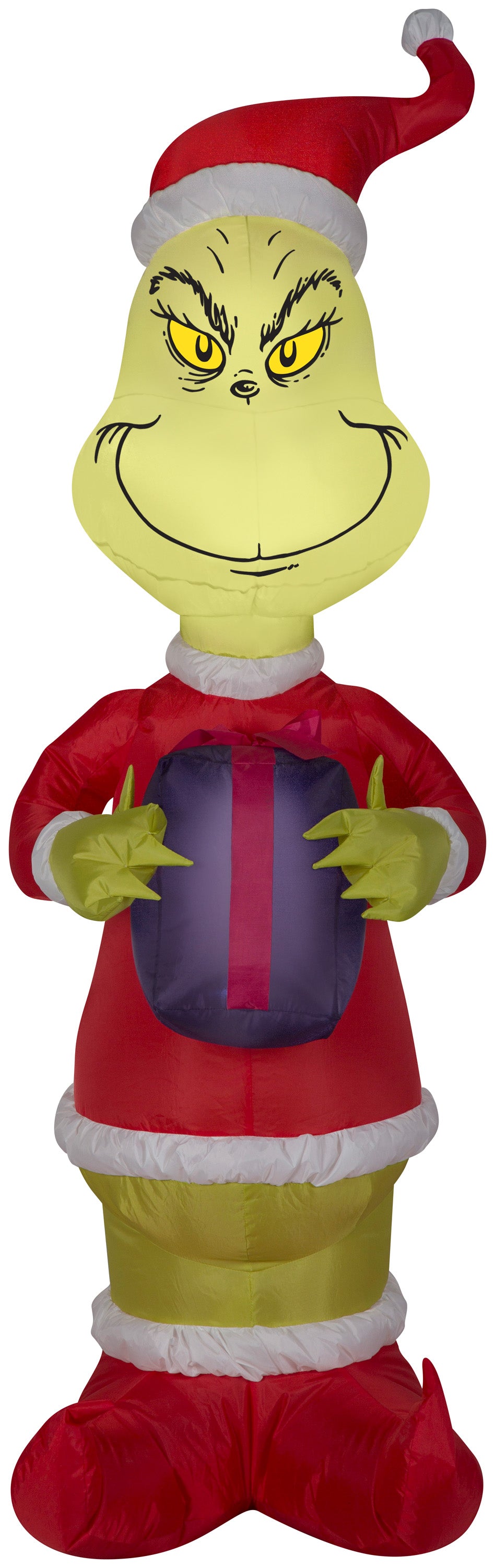 Gemmy Christmas Airblown Inflatable Grinch w/Present Dr. Seuss, 4 ft Tall, Multicolored