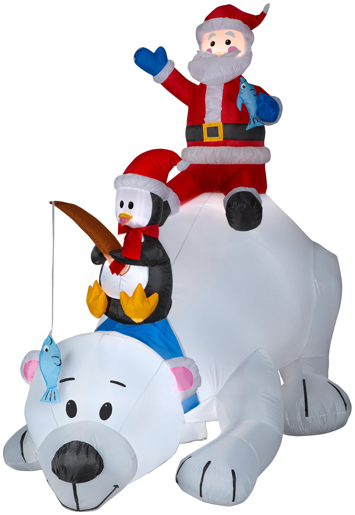 6.5' Animated Polar Bear w/Fishing Santa Scene Christmas Inflatable ...