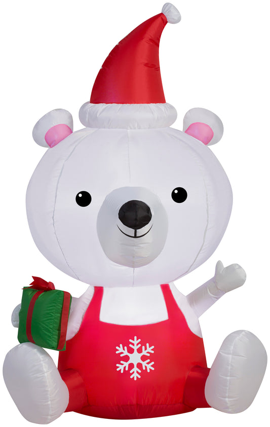 5' Big Head Polar Bear Christmas Inflatable