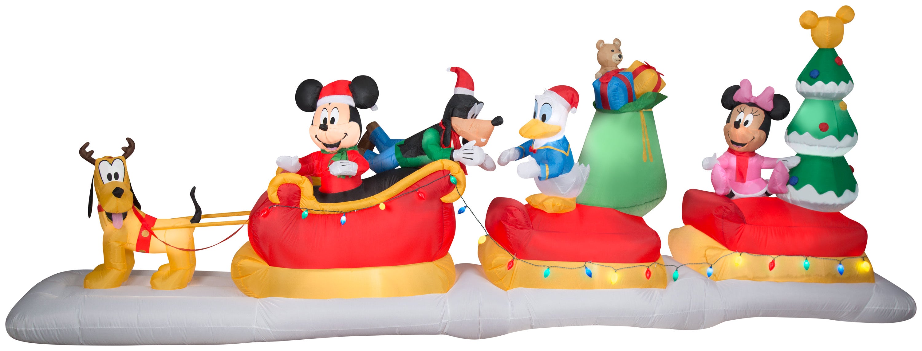 Gemmy Animated Airblown Inflatable Mickey Mouse and Friends Sleigh Scene, 15 ft Wide