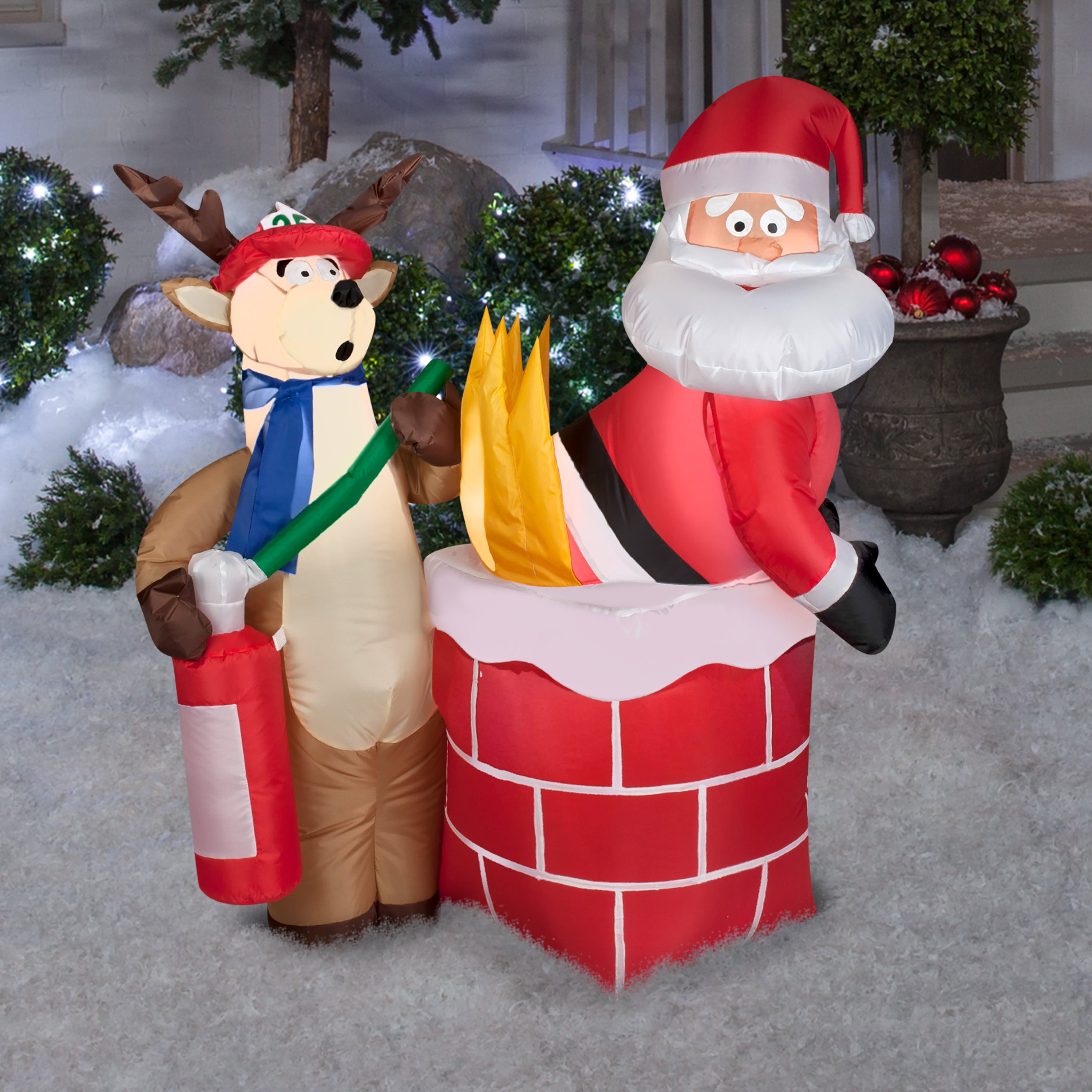 4' Airblown Santa on Fire Christmas Inflatable