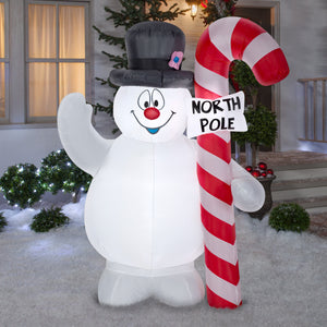 5.25' Airblown Frosty Hugging North Pole Sign Christmas Inflatable