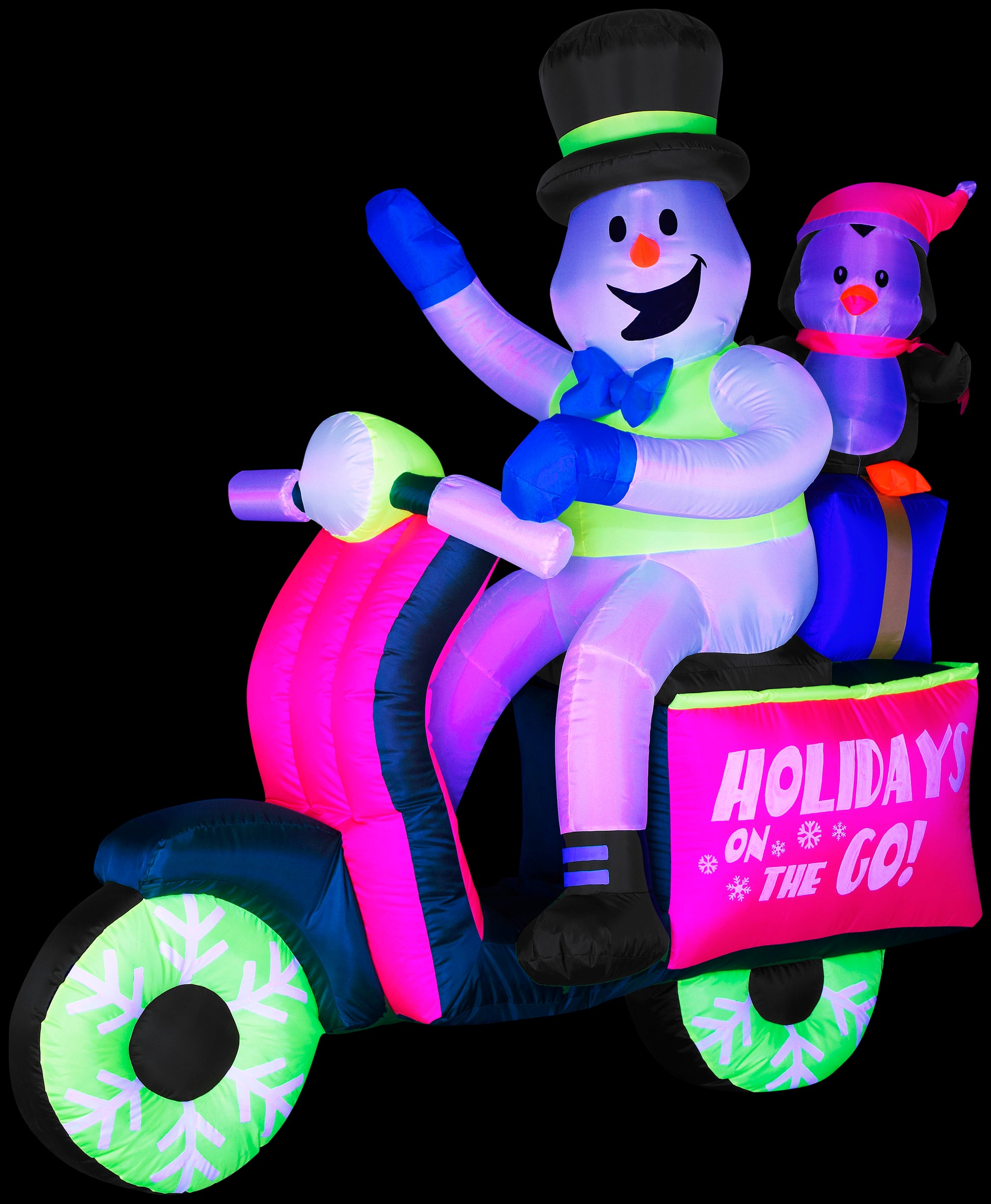 5.5' Neon Snowman Riding Scooter Christmas Inflatable