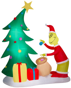 Gemmy Airblown Inflatable Grinch Putting Ornaments on Tree  LG Scene Dr. Seuss , 8.5 ft Tall