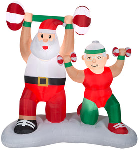 Gemmy Christmas Airblown Inflatable Santa and Mrs Claus Workout Scene, 6.5 ft Tall, Red
