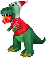 Load image into Gallery viewer, Gemmy Christmas Airblown Inflatable T Rex w/Gift, 7.5 ft Tall, Green
