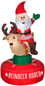 Load image into Gallery viewer, Gemmy Animated Christmas Airblown Inflatable Santa &amp; Reindeer Rodeo Scene, 6.5 ft Tall, Multi
