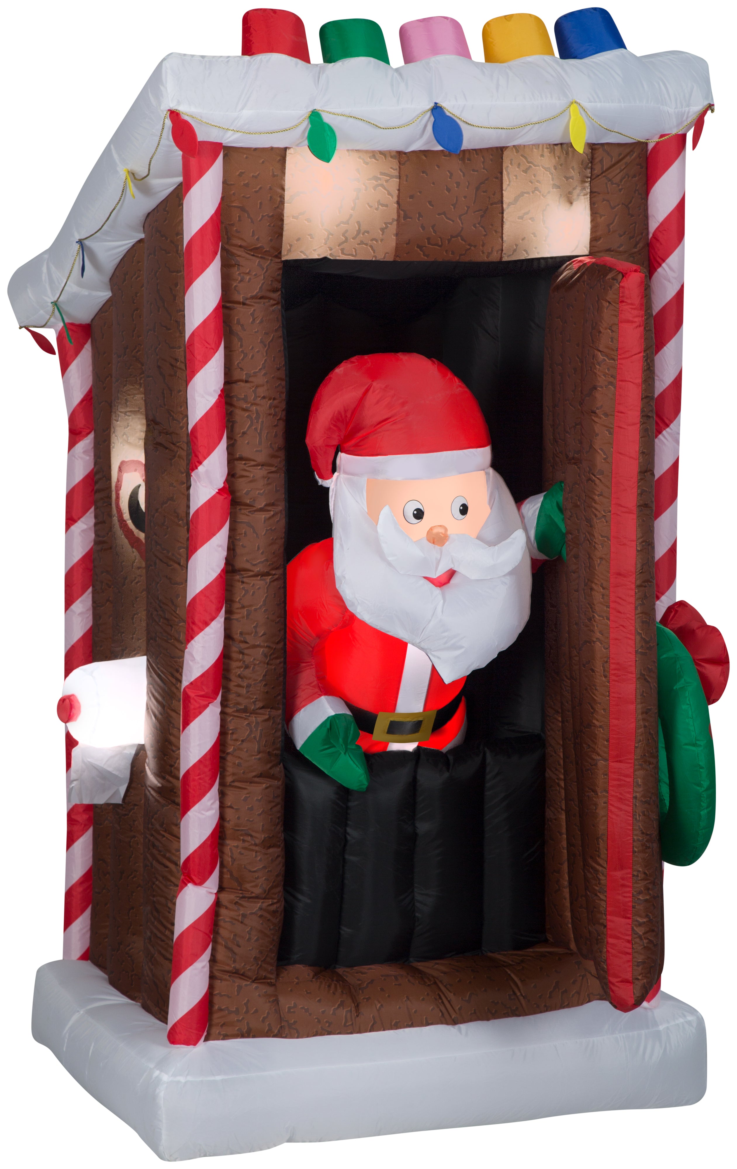 Gemmy Animated Christmas Airblown Inflatable Santa's Outhouse , 6 ft Tall, Multi