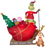 Load image into Gallery viewer, Gemmy Christmas Airblown Inflatable Grinch and Max in Sleigh Colossal Scene Dr. Seuss , 12 ft Tall
