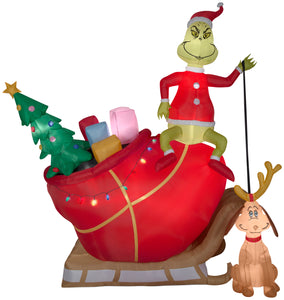 Gemmy Christmas Airblown Inflatable Grinch and Max in Sleigh Colossal Scene Dr. Seuss , 12 ft Tall