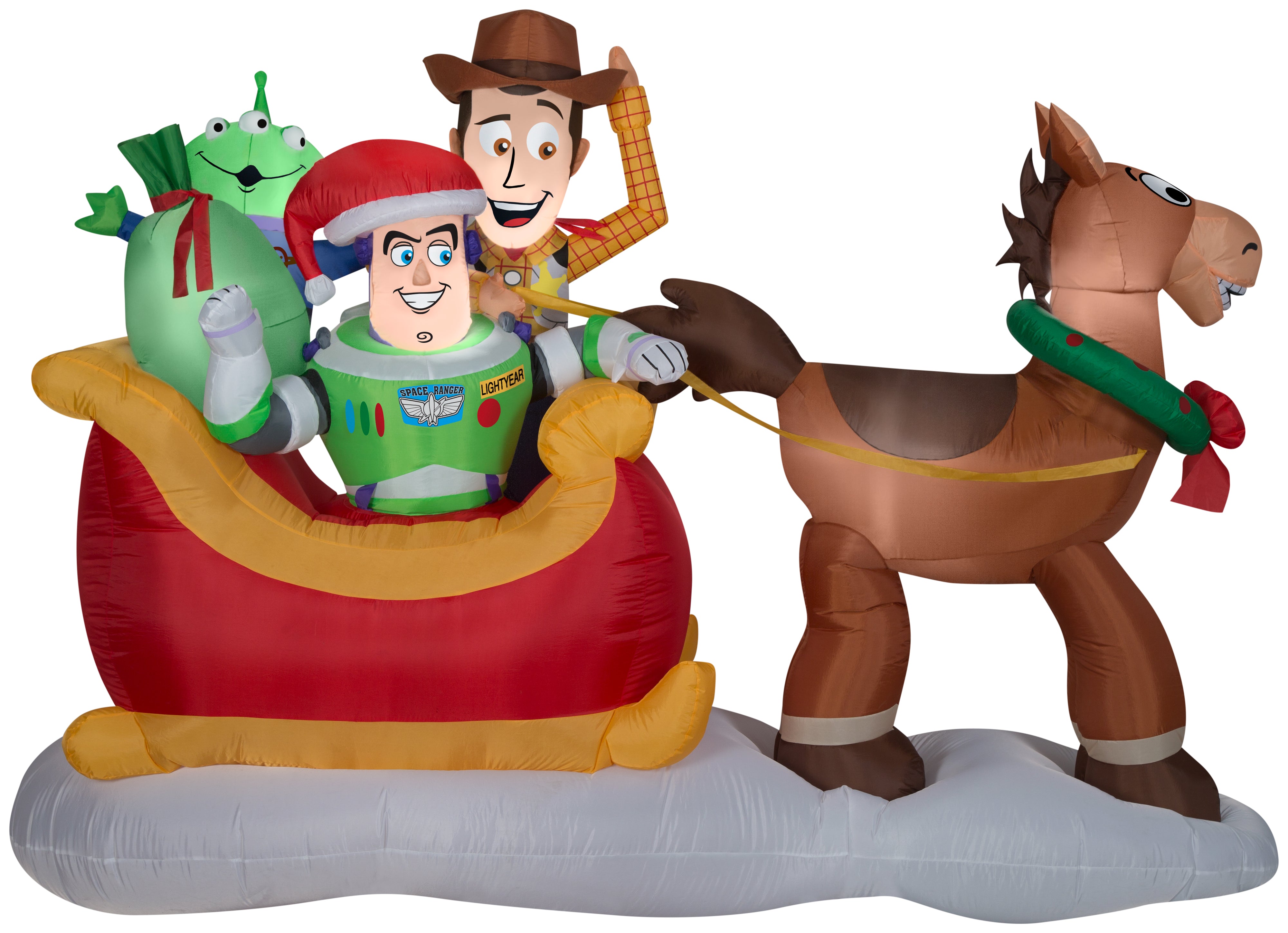 Gemmy Christmas Airblown Inflatable Toy Story w/Sleigh Scene Disney , 5 ft Tall, Multi