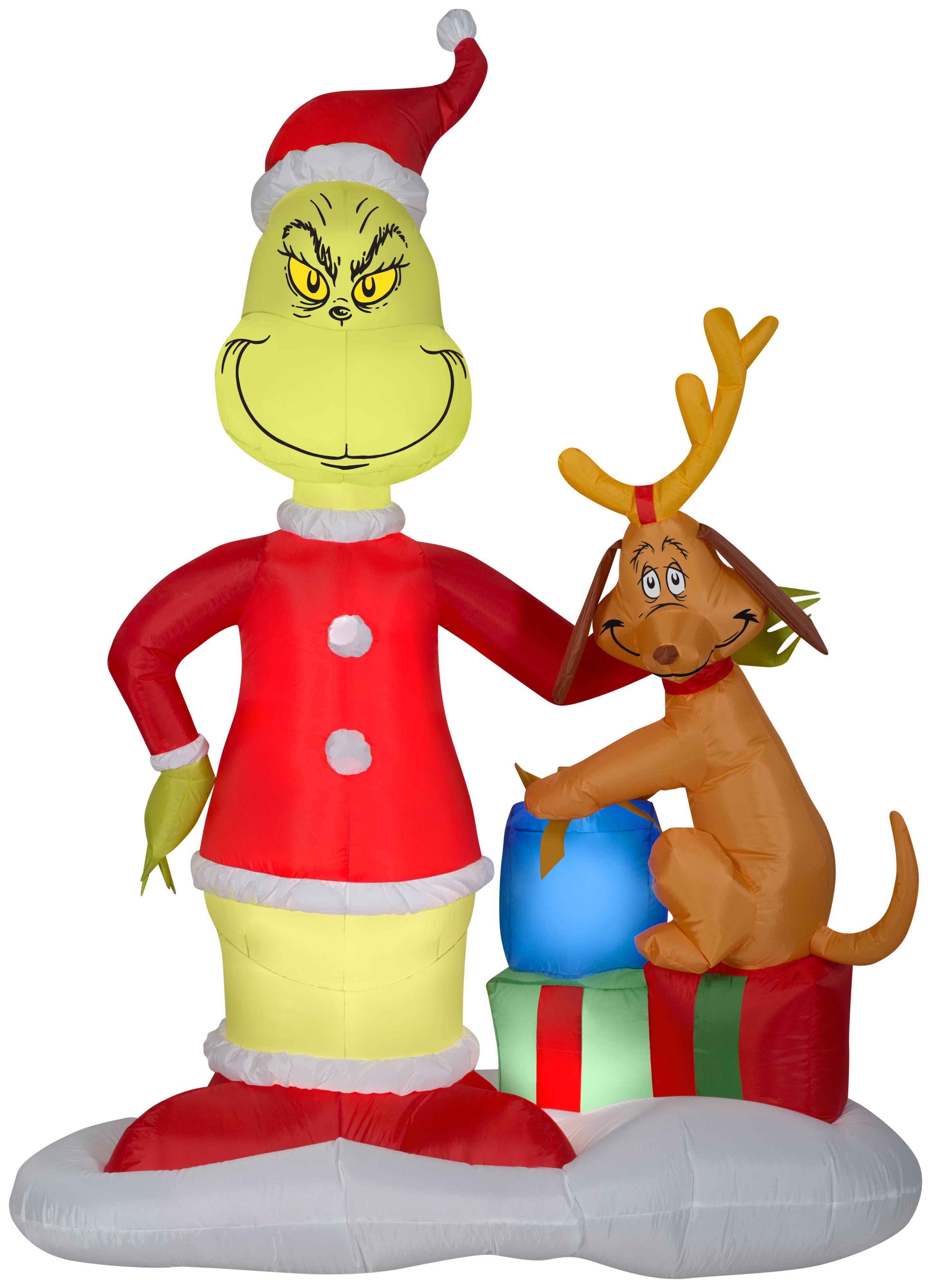 Gemmy Christmas Airblown Inflatable Grinch and Max w/Presents Scene Dr. Seuss , 6 ft Tall, Multi