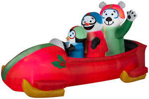 7' Animated Airblown Inflatable Penguin with Snowman on Bobsled