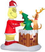 Load image into Gallery viewer, Gemmy Animated Airblown Inflatable Grinch Pulling Tree from Chimney Scene Dr. Seuss, 6.5 ft Tall
