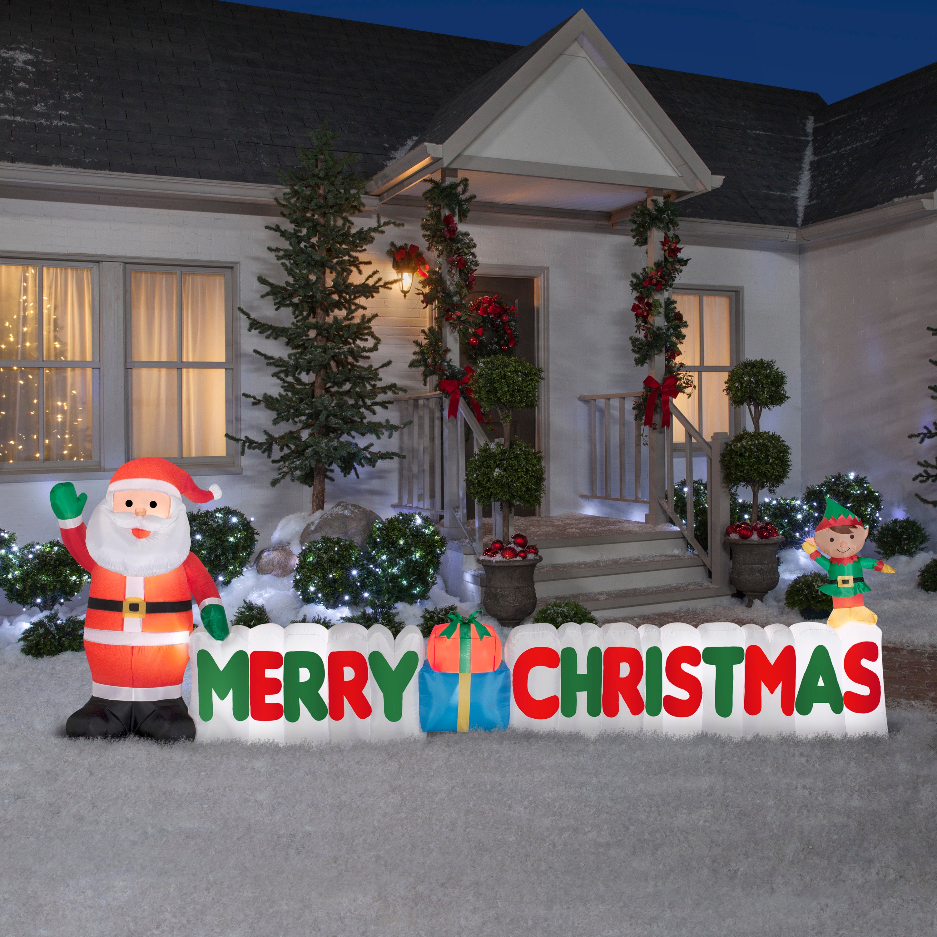 12' Wide Airblown Merry Christmas Sign Scene Christmas Inflatable ...