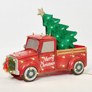 Everstar 28" UL LED TRUCK WITH CHRISTMAS TREE SCULPTURE, Red