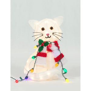 Everstar 20in  Plush Cat With Led String Lights Sculpture, White