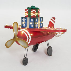 Everstar 28.5" UL PLANE WITH GIFT BOX SCULPTURE, Red