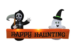 A Holiday Company 8ft Inflatable Happy Haunting Banner, 4 ft Tall, Multi