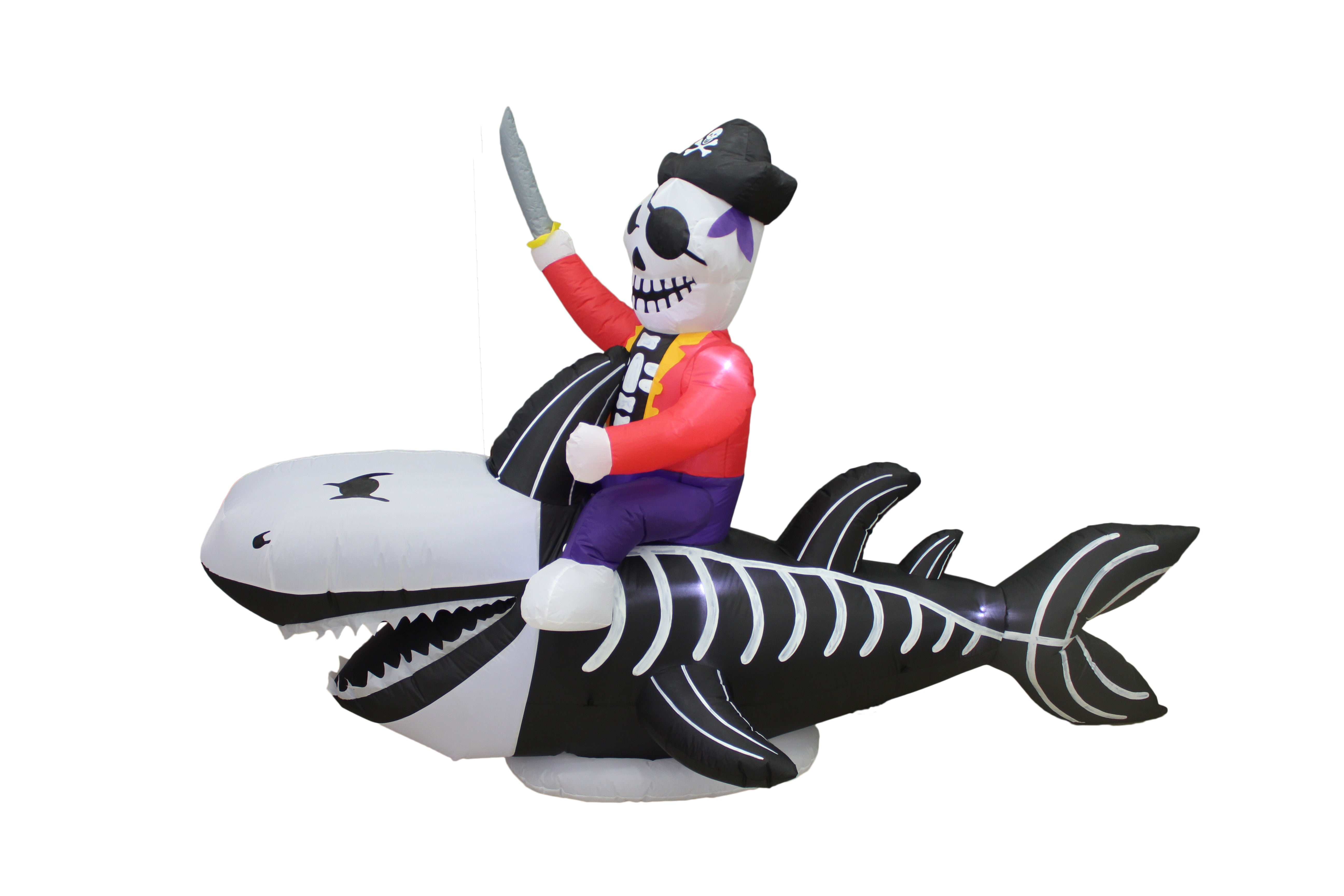 A Holiday Company 8ft Inflatable Skeleton Shark and Pirate, 5 ft Tall, Multi