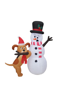A Holiday Company 6ft Tall Animated Puppy and Snowman Scene, 5 ft Tall, Multi