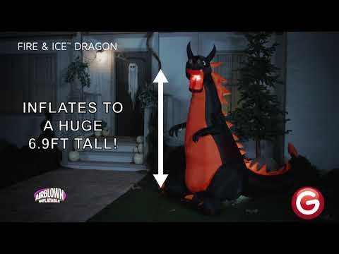 7.5' Wide Projection Airblown-Fire & Ice-Dragon w/ Flaming Mouth (RRY)