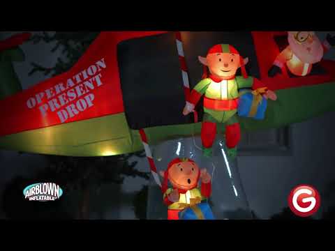 9.5' Wide Animated Airblown-Santa and Elves in Helicopter Scene Christmas Inflatable